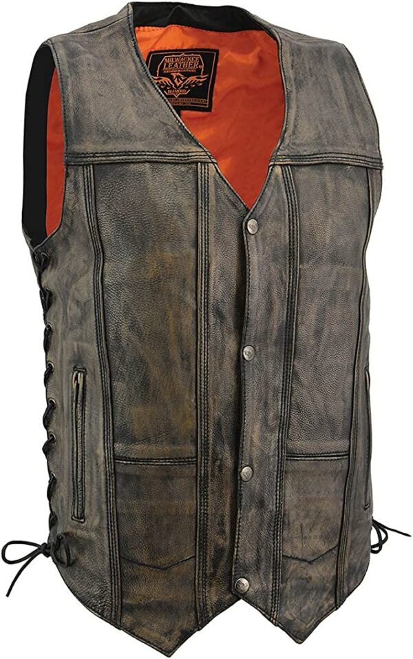 Milwaukee Leather Men's Roulette Distressed Brown 10 Pocket Motorcycle Leather Vest